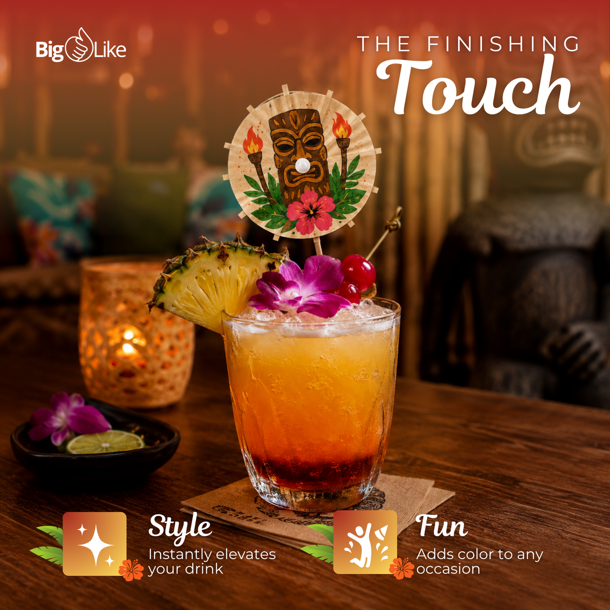 Cocktail Umbrellas for Drinks - Tiki Bar Paper Umbrella Picks