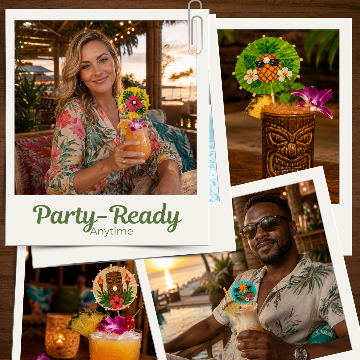 Cocktail Umbrellas for Drinks - Tiki Bar Paper Umbrella Picks