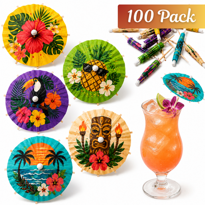 Cocktail Umbrellas for Drinks - Tiki Bar Paper Umbrella Picks