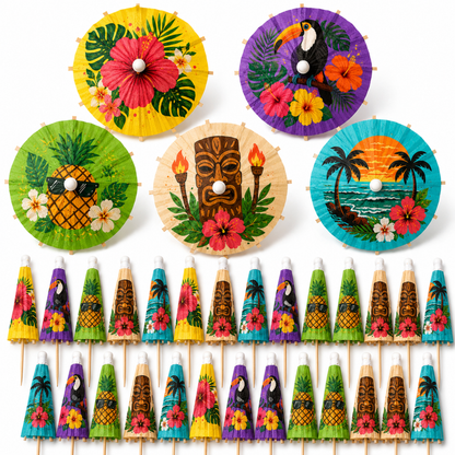 Cocktail Umbrellas for Drinks - Tiki Bar Paper Umbrella Picks