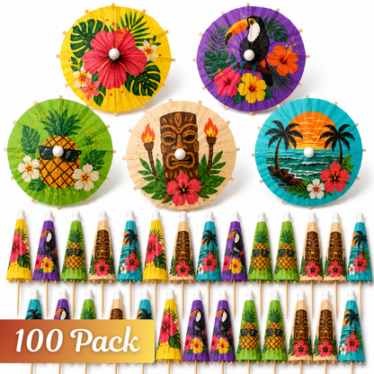Cocktail Umbrellas for Drinks - Tiki Bar Paper Umbrella Picks