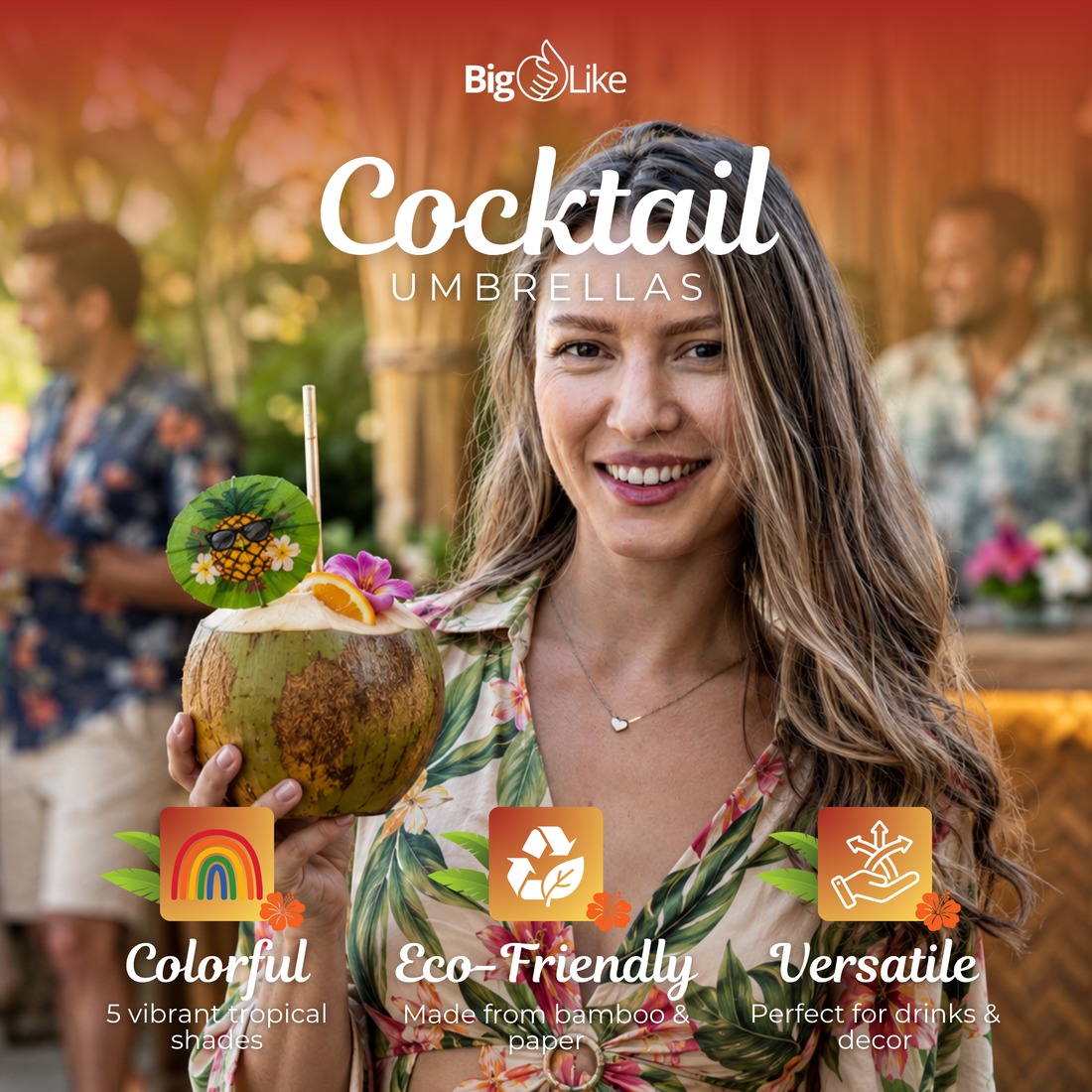 Cocktail Umbrellas for Drinks - Tiki Bar Paper Umbrella Picks