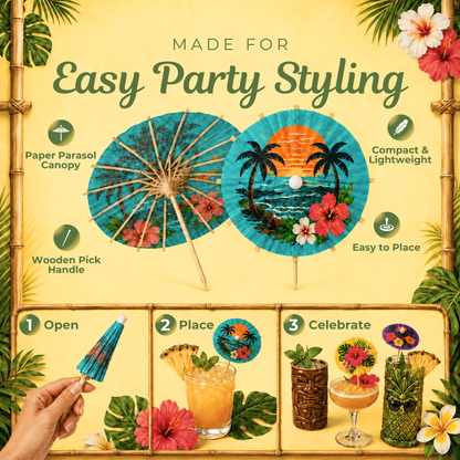 Cocktail Umbrellas for Drinks - Tiki Bar Paper Umbrella Picks